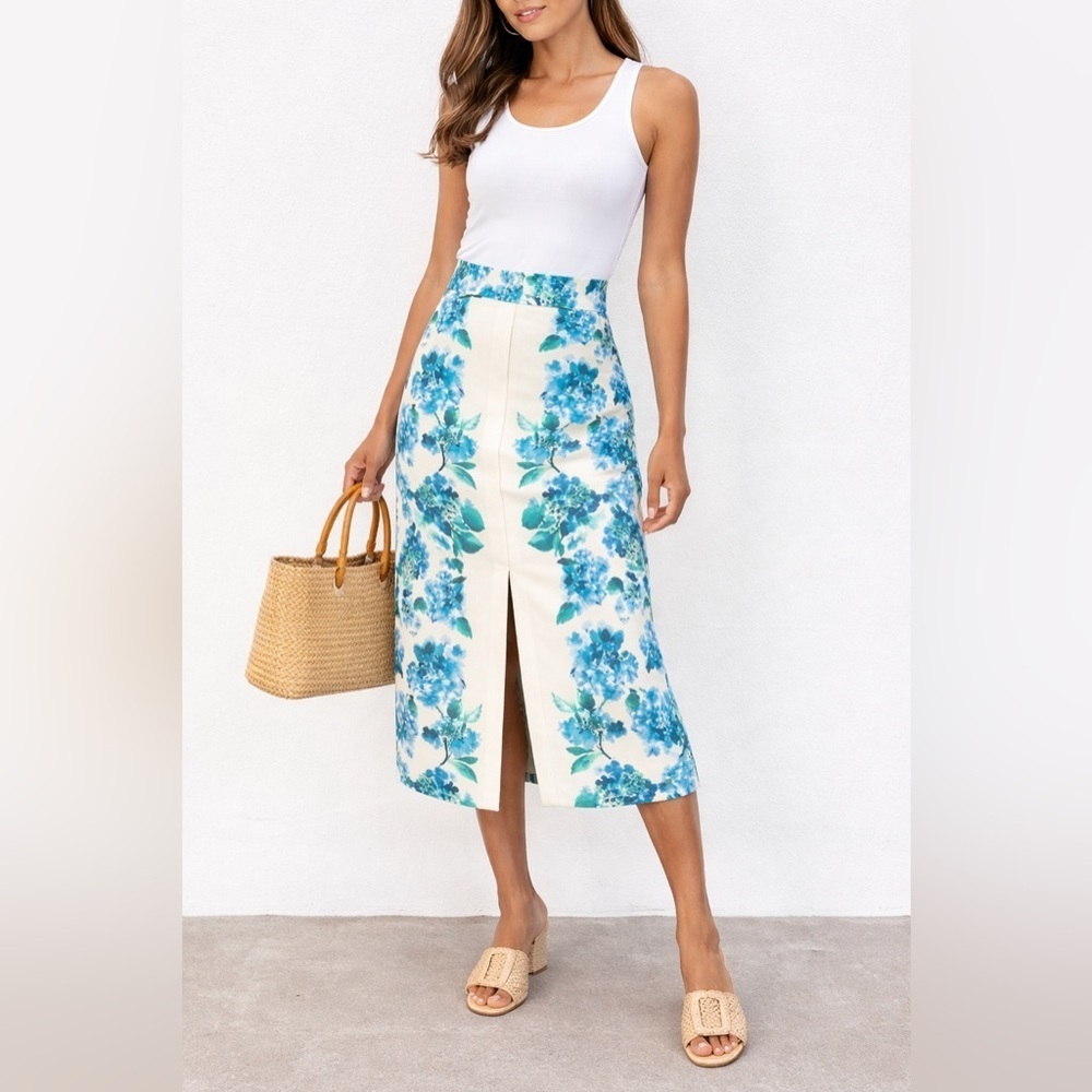 Tuckernuck Kennedy Midi Skirt M Hydrangea Floral Water’s Edge NWT
